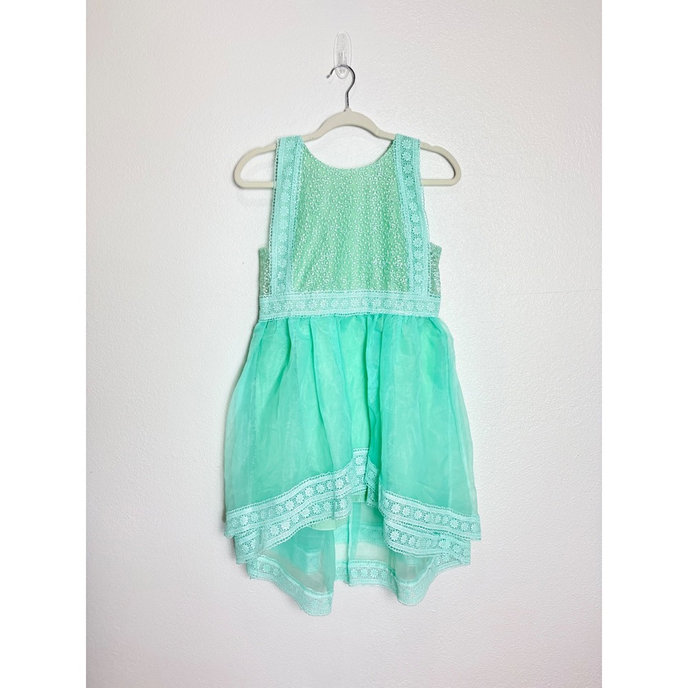 Trish Scully Child Teal Lace High Low Formal Dress Girl's Size 14 Wedding Party